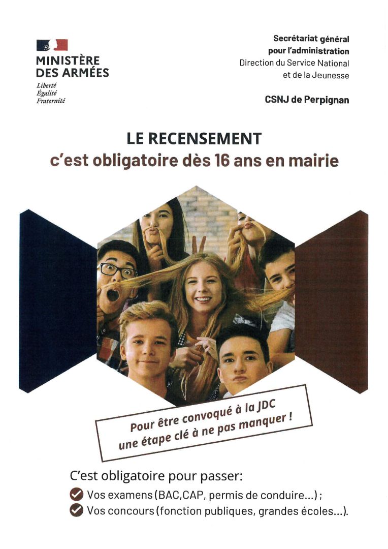 affiche du ministère des armées pour le recensement